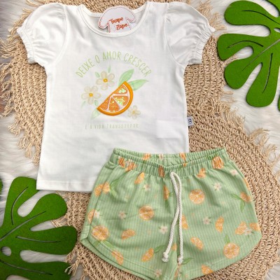 Conj. Blusa Deixe o Amor Crescer e Short Limões - Off White  